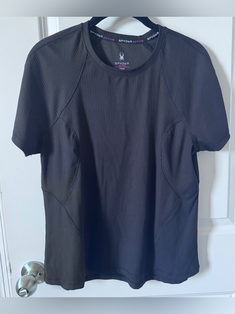 Spyder Active Women's UPF 50+ Ribbed Short Sleeve Tee Shirt-Black-Medium